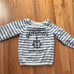 Cotton nautical sweater girl or boy patch elbow blue and white 9-12 month baby